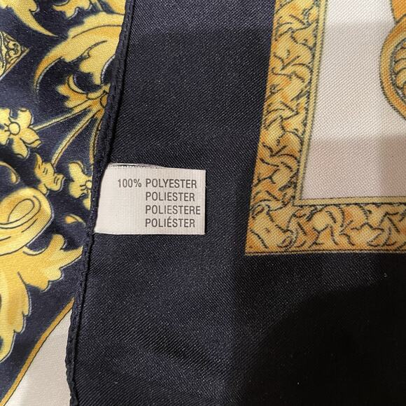 Anne De Sevil Paris Scarf 35x35 Square Blue Gold Print Made In Italy Vintage - Picture 6 of 9